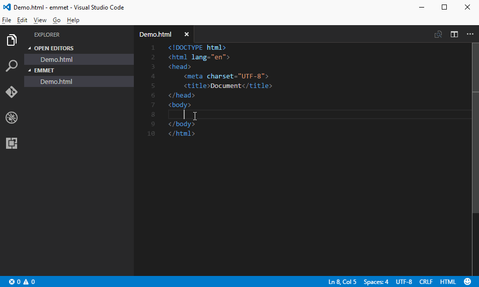 Emmet abbreviations visual studio code not working